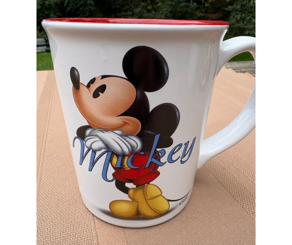 Disney Store Mickey Mouse Ceramic Mug Red Interior Large Coffee Cup Thailand